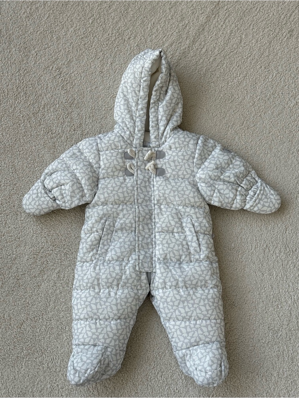 Baby Cream Patterned Hooded One-Piece Snowsuit